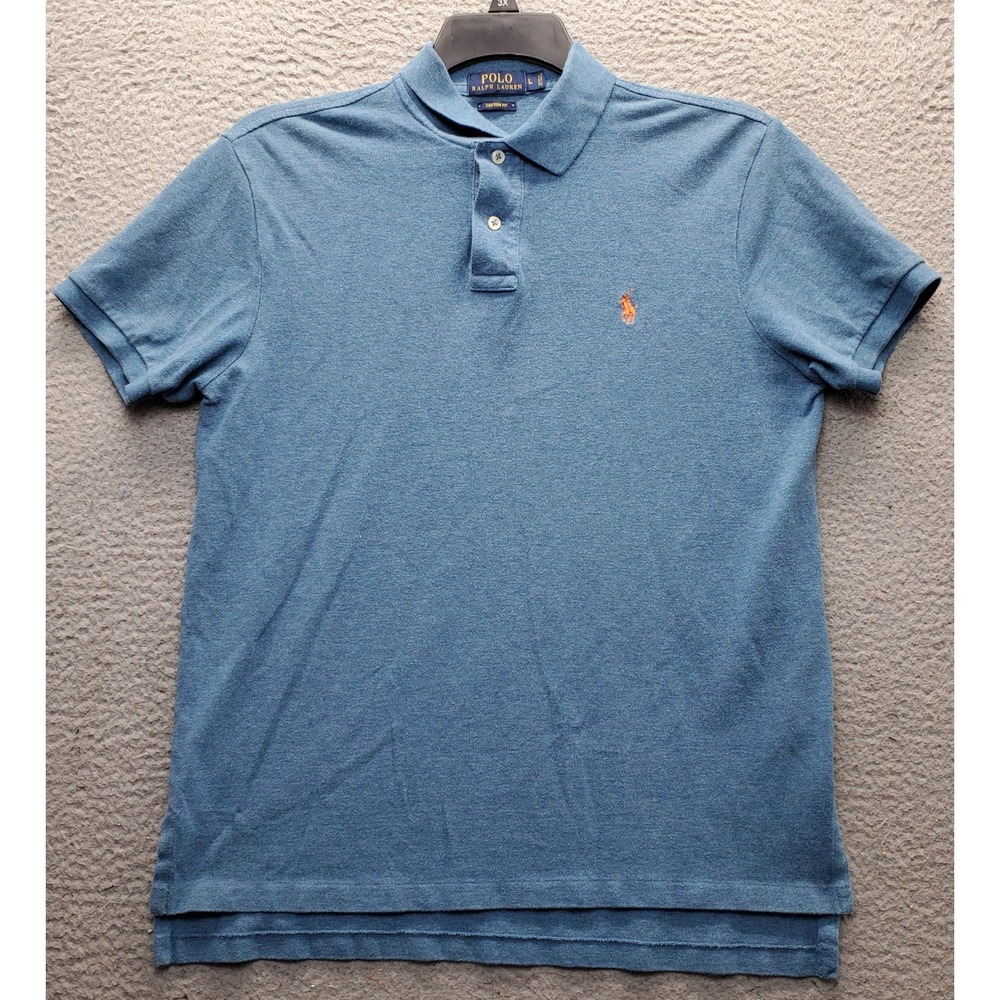 Polo Ralph Lauren Polo Shirt Mens L Blue Custom Fit Short Sleeve Slit Popover